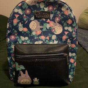 My Neighbor Totoro Floral Mini Backpack - Navy with Pink & Mint Accents